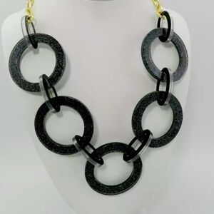 ZENZII Black Resin Links Crystal Glitter Circles Collar Necklace Gold